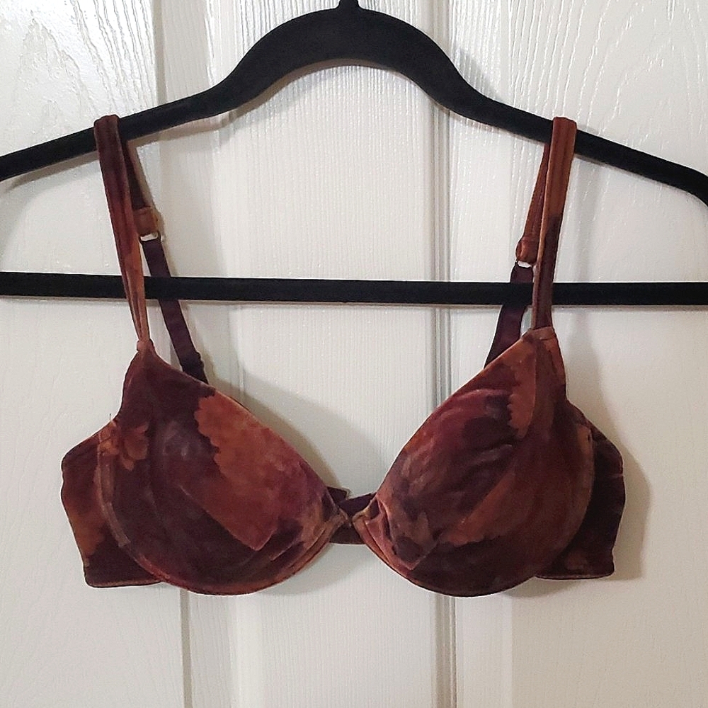 Cacique Velvet Burgundy Fall Colors Vintage Underwire Padded Bra Size 34C